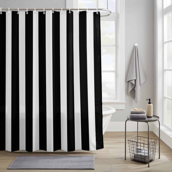 Bathroom Shower Curtain Black and White Stripe Waterproof Shower Curtains with Hooks, Geometric Modern Minimalist Art Bath Curtains Bathtub Curtain Home Decor 36x72in