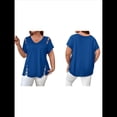 thumbnail image 3 of Blusas Tipo Túnica de Corta para Mujer, con Escote en V Recortado, Elegantes, Informales, Holgadas y Largas Azul Real L, 3 of 7