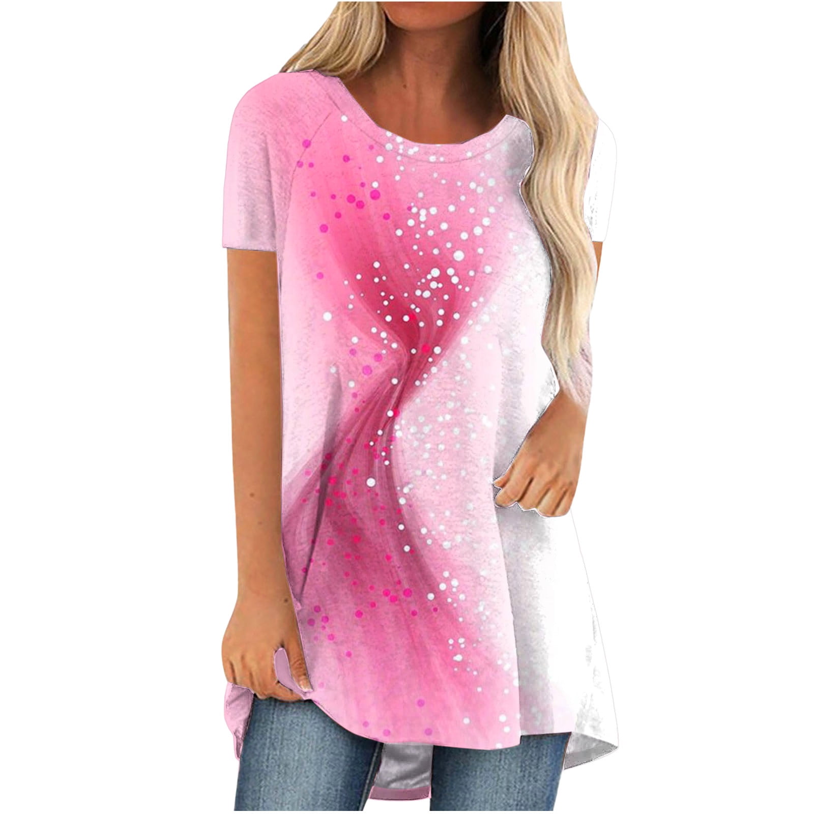 Stamzod Womens Summer Tops Fashion Short Sleeve Round Neck Loose Tops