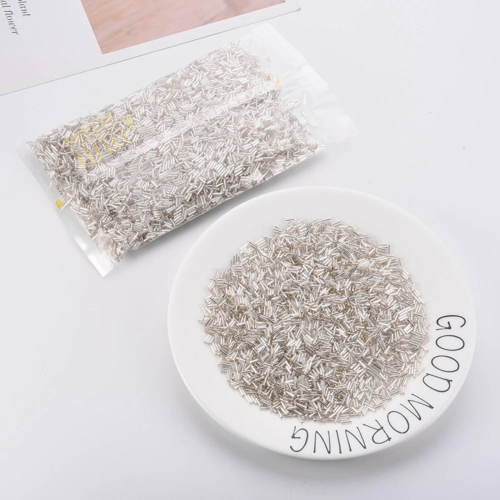 Plated Glass Bugle Beads Metallic Colours Floral White 6~7x2mm Hole: 1mm 10000pcs/Pound
