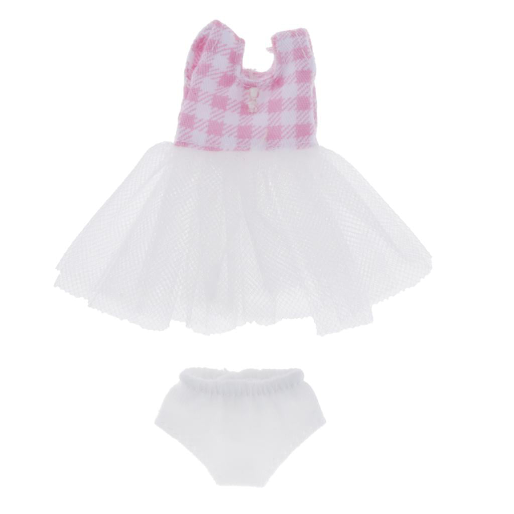 Pink Handmade Sleeveless Tulle Dress & Briefs Doll Costume Supplies for Obitsu 11 Body and Other 1/12 Scale 4 inch Dolls