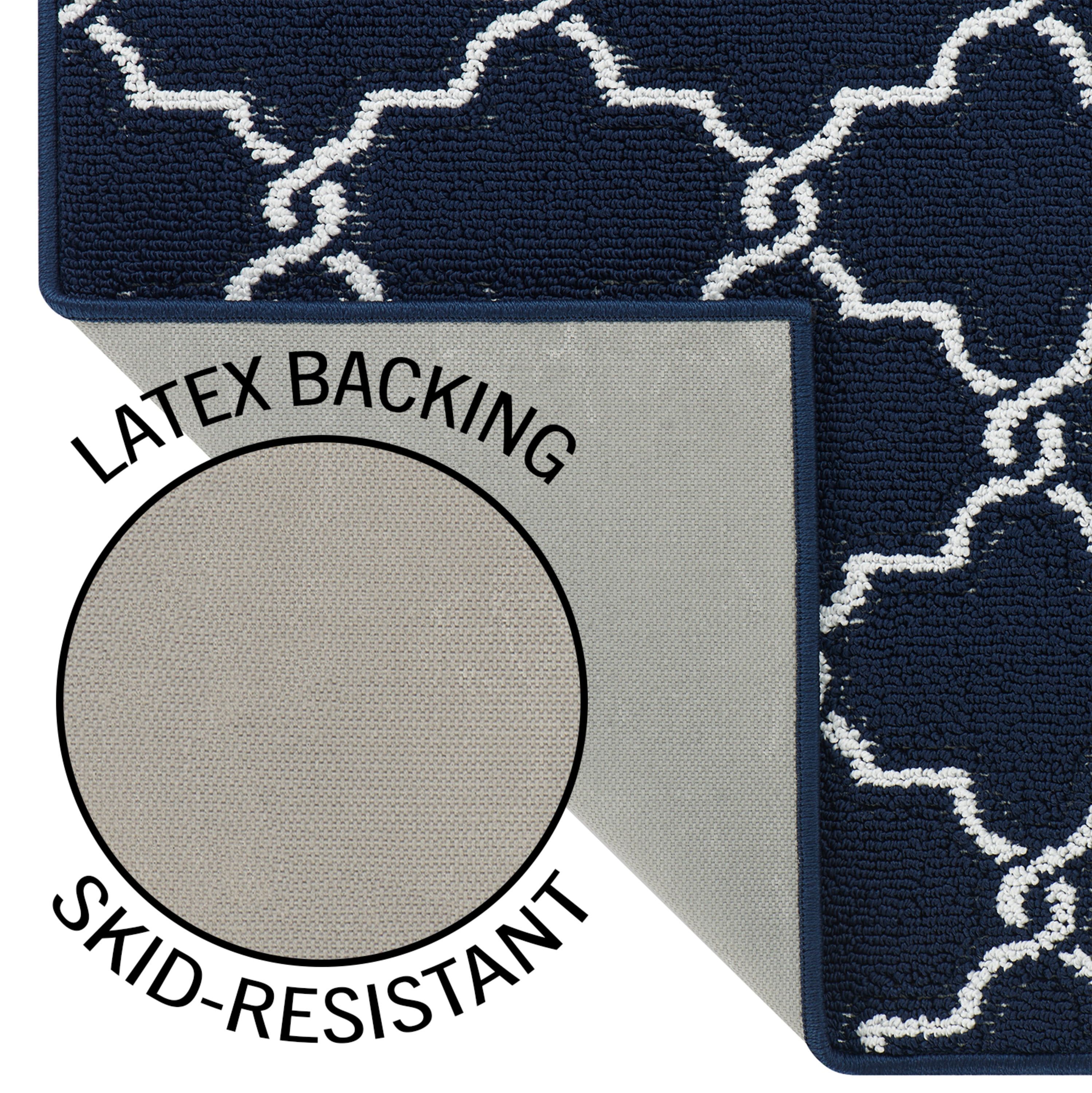 Washable Non-Slip Accent Rug, Geometric, Navy and White, 26" x 45"
