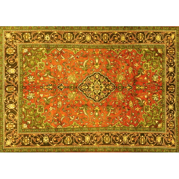 Ahgly Company Machine Washable Indoor Rectangle Persian Yellow Traditional Area Rugs, 5' x 7'