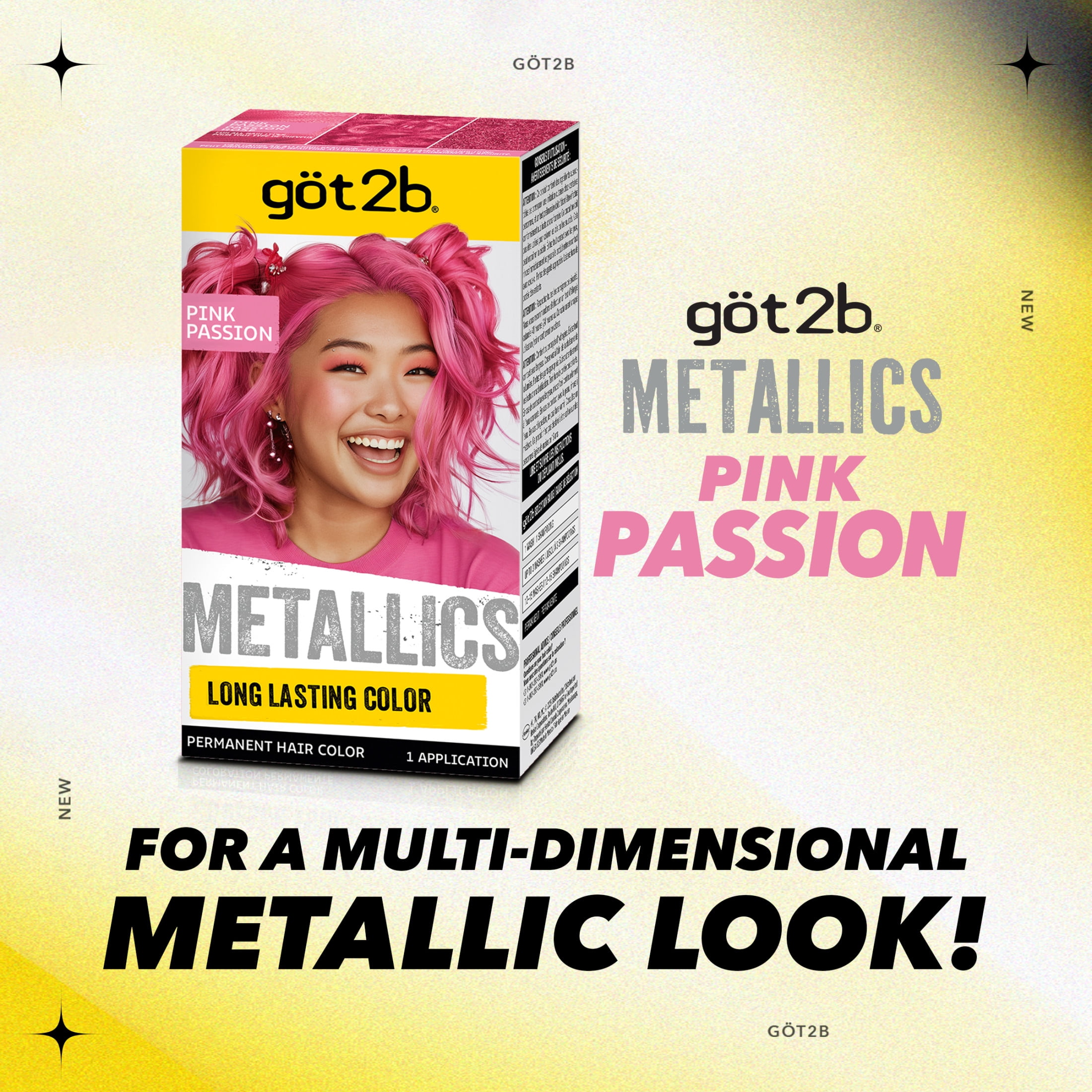 got2b Metallics Permanent Hair Dye, M87 Pink Passion, Hair Color for Women & Men, 1 Kit