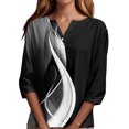thumbnail image 2 of 3/4 Length Sleeve Womens Tops Casual V-Neck Button Down Blouse Ladies Shirts for Spring and Summer Fashion Outfit Dark Gray L, 2 of 5