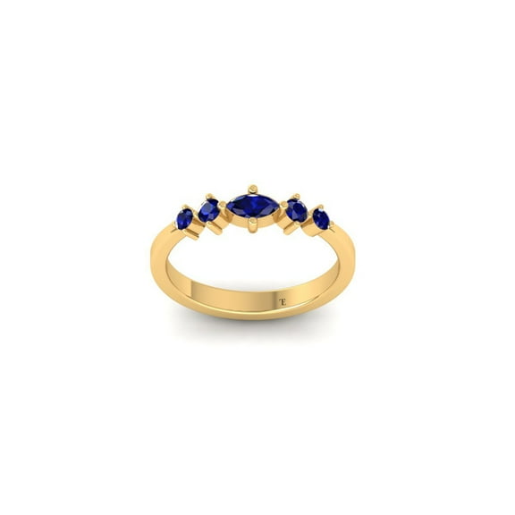 0.25CT Marquise Cut Blue Sapphire Wedding Band Ring for Women, 14K Yellow Gold Plated