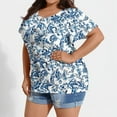 thumbnail image 5 of Resivox Plus Size Womens Tops 4x-5x Trendy Crew Neck Henley T Shirts Floral Print T-Shirt Short Sleeve Button up Blouses Loose Casual Blouses Blue 4XL, 5 of 5