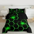 thumbnail image 2 of jejeloiu Modern Abstract Geometric Full Size Comforter Sets,Neon Honeycomb Hexagon Bedding Comforter Set,Green Black Bedding Sets For Boys Kids,Microfiber Bedroom Decor Reversible,3-Piece, 2 of 8