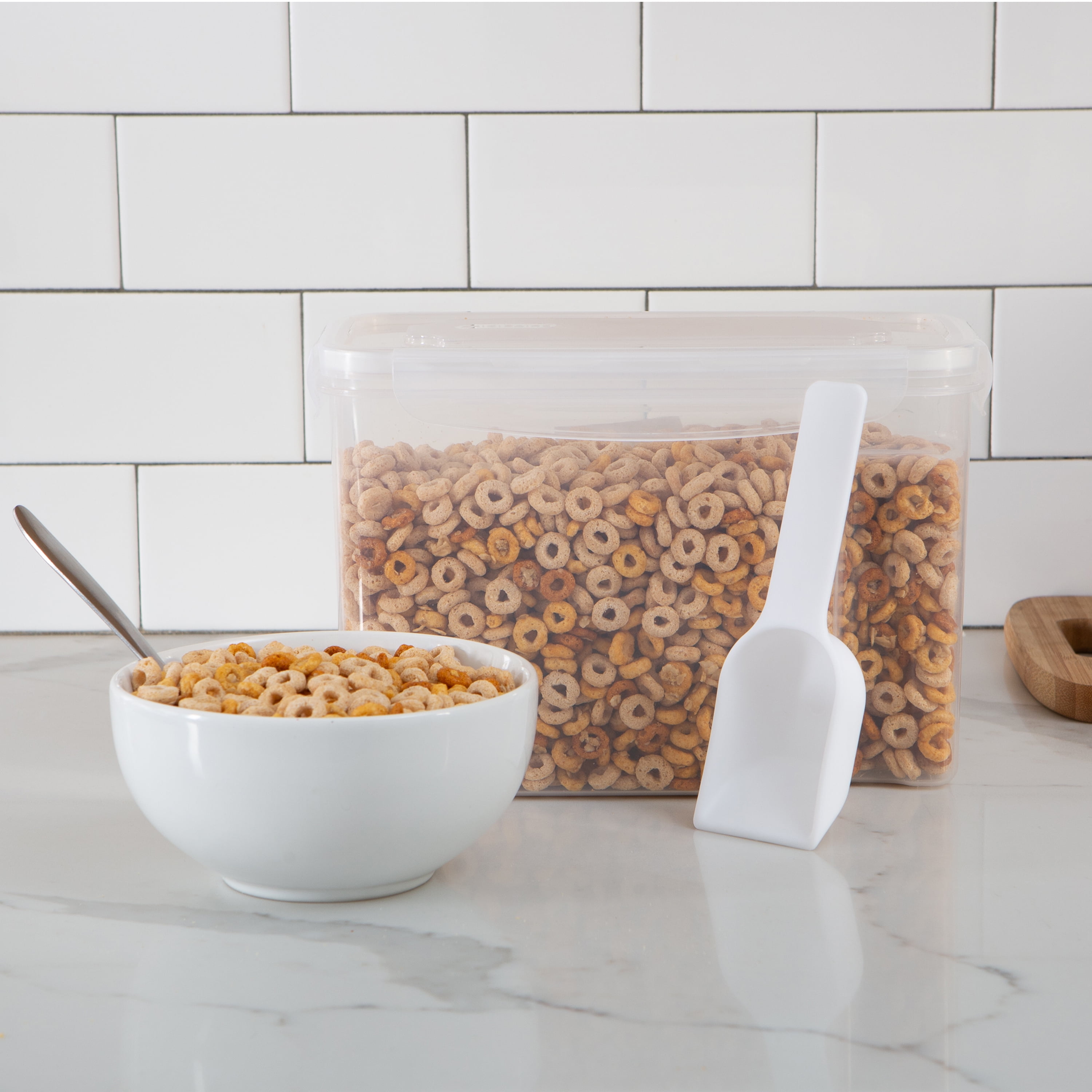 Kitchen Details 2 Pack Medium Size Plastic Airtight Cereal Container with Scooper