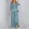 thumbnail image 5 of Women's Cotton Linen Embroidered Shirt and Wide Leg Pants Two Piece Set, 5 of 6