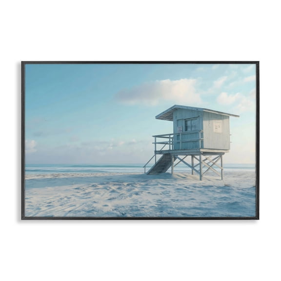 Stupell Industries Coastal Blue And White Beach Scene Black Framed Giclee Art, 18 x 12, by LSR Design Studio