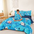 thumbnail image 3 of Feelyou Cartoon Shark Twin Bedding Sets for Boys Girls Kids, Ocean Cute Marine Wildlife Bedding Comforter Set, Blue, Blue Reversible, 7-Piece, 3 of 7