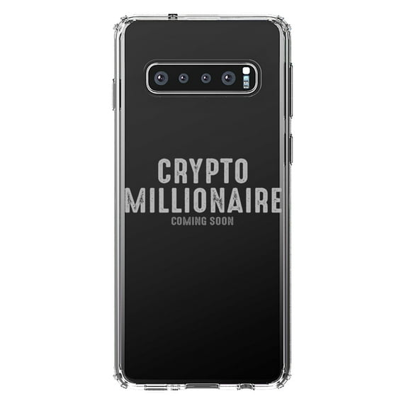 DistinctInk Clear Shockproof Hybrid Case for Samsung Galaxy S10+ PLUS (6.4" Screen) - TPU Bumper Acrylic Back Tempered Glass Screen Protector - Crypto Millionaire - Coming Soon