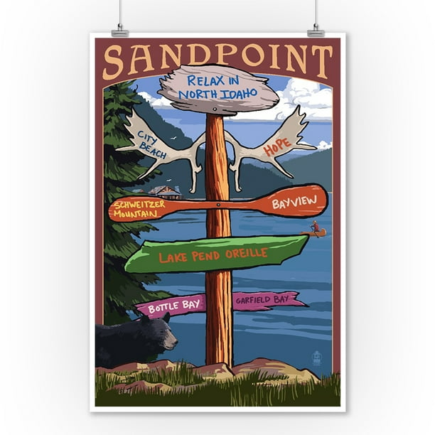 Sandpoint, Idaho Destinations Sign Lantern Press Artwork (9x12 Art