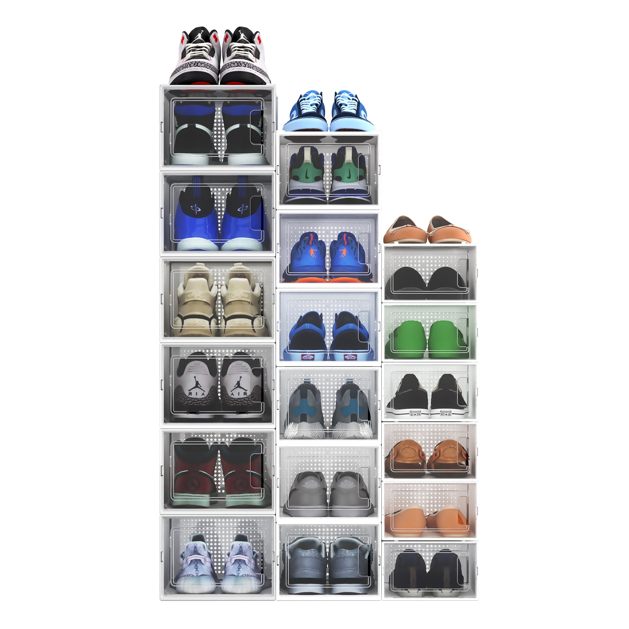 Transparent Magnetic Lid Stackable Polystock Shoe Storage Box for Organization and Sneaker Display and Durable