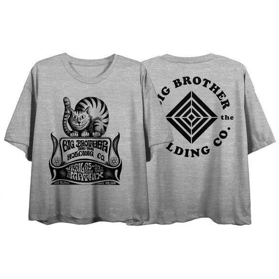 Big Brother & Holding Company Filmore Cat Sketchy Art Crew Neck Short Sleeve Gray Heather Women's Crop Top-Medium