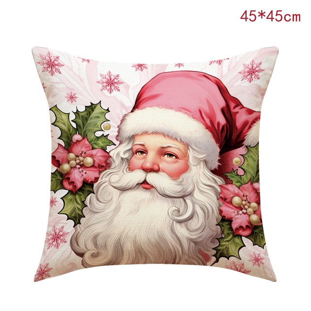 Funda de almohada navideña de 45 cm con dibujos de Papá Noel, muñeco de nieve y árbol de Navidad, funda de cojín decorativa para el hogar y la cama del coche