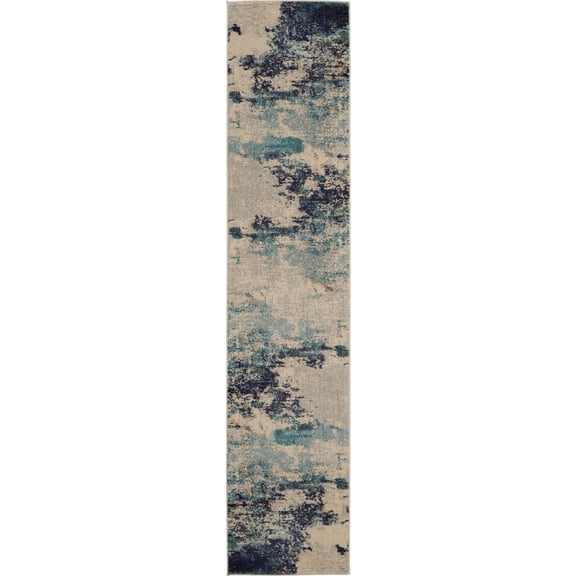 Nourison Celestial CES02 Ivory/Teal Blue Area Rug 2'2" x 12'
