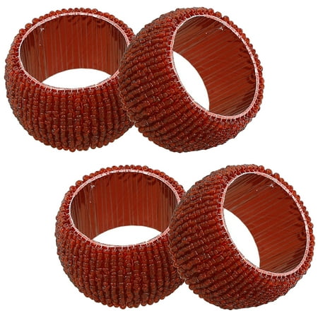 

Rangeene Handmade Finely Beaded Napkin Rings for Dinners Weddings Banquets and Special Occasions; Red; Set of 12
