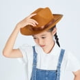 thumbnail image 6 of Kids Girls Boys Cowboy Hats Wide Brim Western Cowgirl Hat with Adjustable Strap Felt Fedora Hat Costume Accessories, 6 of 8