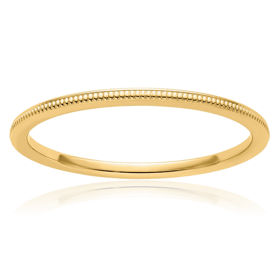 10K Solid Yellow Gold 1.2mm Milgrain Stacking Plain Classic Wedding Band Statement Ring