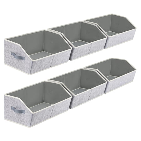 Homsorout Closet Organizers Bins 6 Packs - Large Closet Shelf Organizer with Handles, Fabric Trapezoid Storage Bins, Collapsible Storage Cubes for Clothes, Towels, Light Grey C33