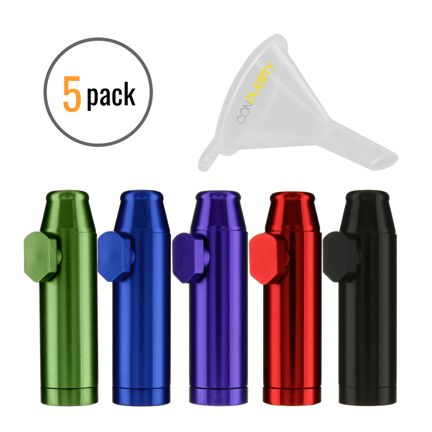 5 Pack Bundle with ConClarity Micro Funnel Premium 1g Spoon Black Snuff Bullet Spice Storage Glass and Acrylic 