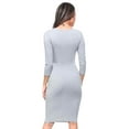 thumbnail image 3 of Lady's Crew Neck 3/4 Sleeve Midi Bodycon Dress, Metal Grey, S, 3 of 5