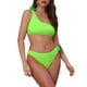 thumbnail image 1 of Conjuntos de bikini de una sola manga con flores en 3D para mujer, traje de baño asimétrico de 2 piezas en verde fluorescente medio, 1 of 5