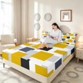 thumbnail image 3 of Manfei Modern Geometric Block Bed Sheets, Abstract Square Art Fuul Size Sheets, Yellow Black Gray, Black Reversible 4 Pieces1 Flat Sheet + 1 Fitted Sheet + 2 Pillowcases, 3 of 6