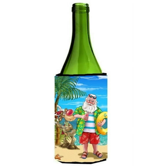 Beach Christmas Santa Claus Swimming Wine Bottle Can cooler Hugger
