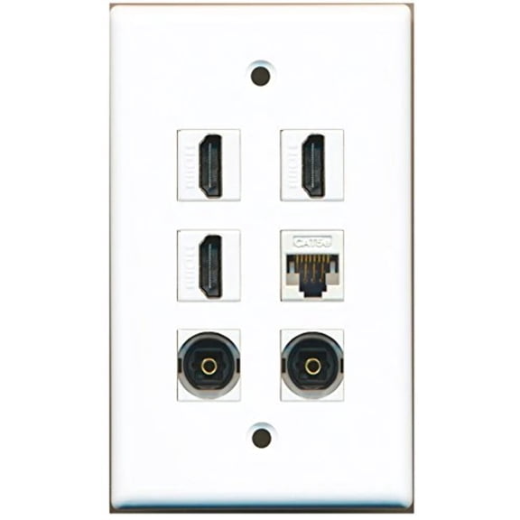 RiteAV - 3 HDMI 2 Port Toslink 1 Port Cat5e Ethernet White Wall Plate