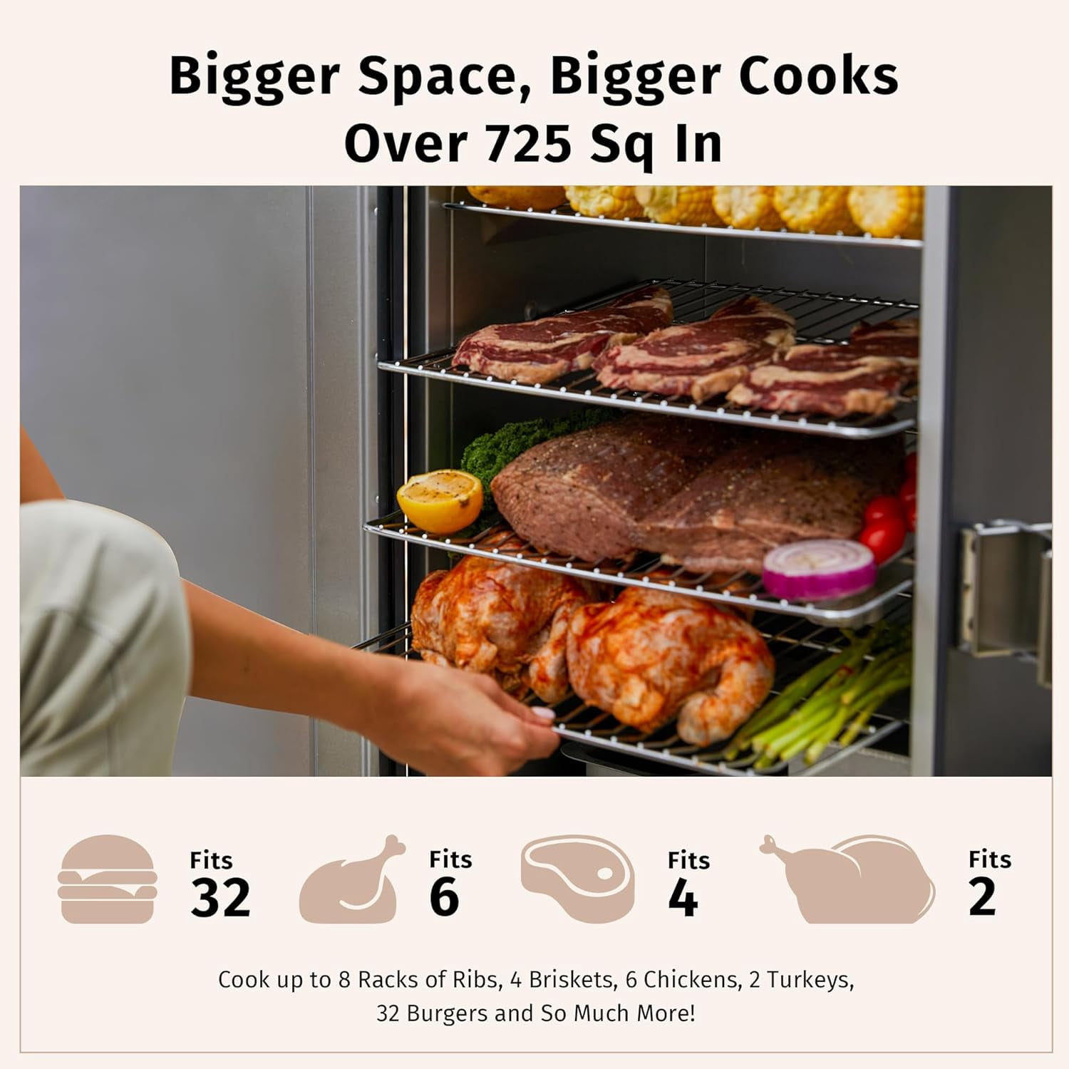 EAST OAK 725 Sq Electric Smoker Portable Outdoor Smoker with Digital Temperature Control and 4 Removable Grill Racks for Outdoor Cooking BBQ Grill, Black