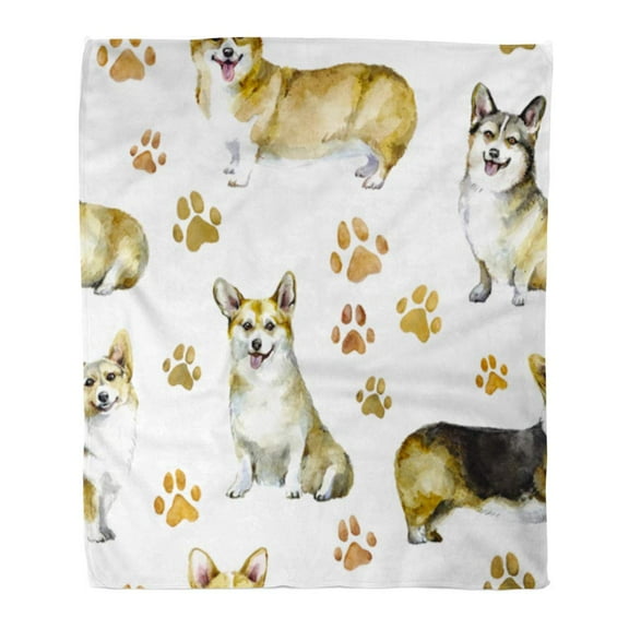 ASHLEIGH Throw Blanket Warm Cozy Print Flannel Watercolor of Corgi Paw Puppy Dog Color Creative Comfortable Soft for Bed Sofa and Couch 50x60 Inches