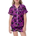 thumbnail image 5 of Weebloom Halloween Girls' Pajama Sets Cute Pumpkin Outfits 2 Piece Set Short Sleeve Button Down Shirt Shorts Casual Elastic Waist Tween Sleepwear Nightwear Pjs Loungewear Orange 12-13 Years, 5 of 5
