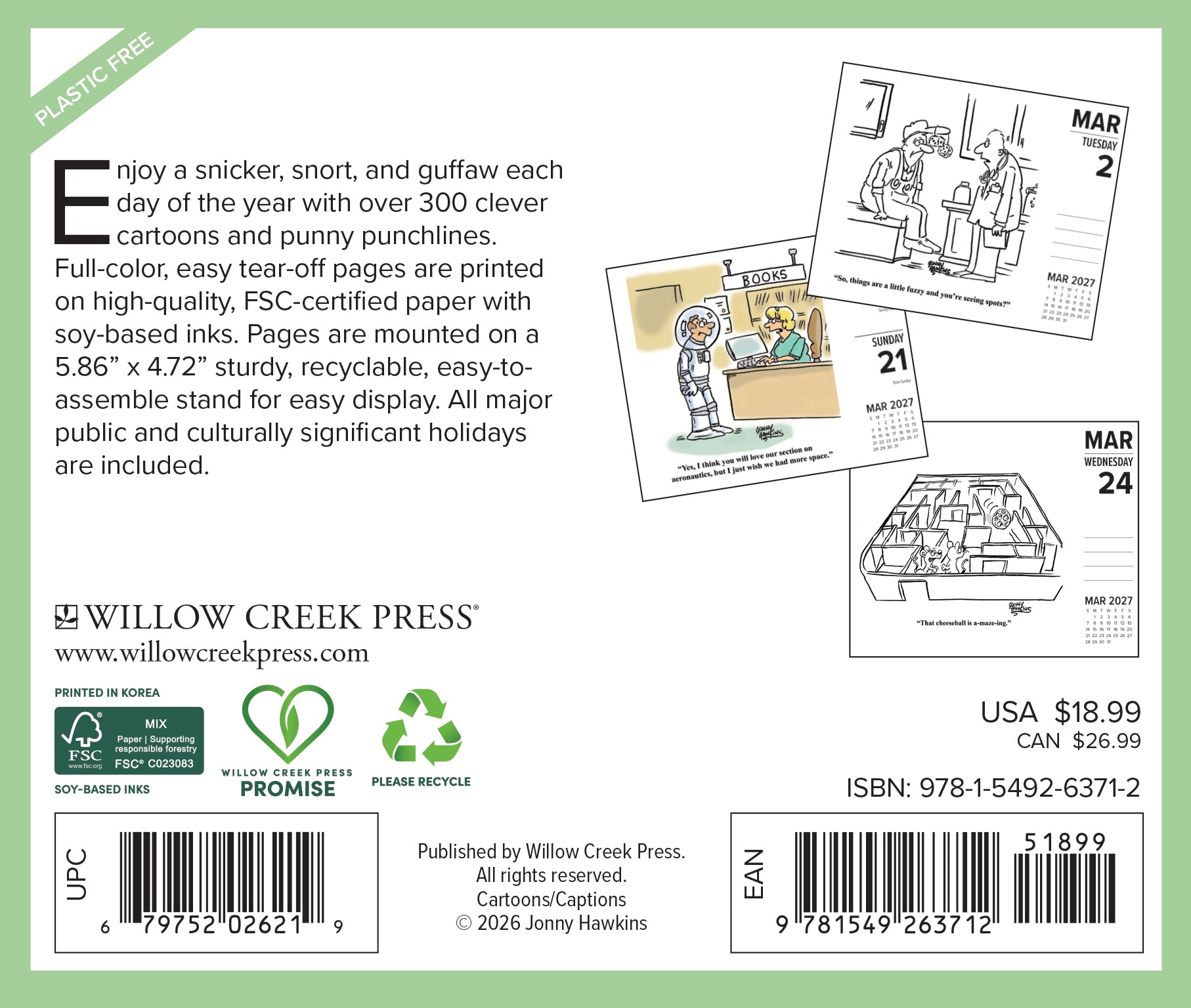 Willow Creek Press, Punny Cartoon-A-Day by Jonny Hawkins 2027 Box Calendar