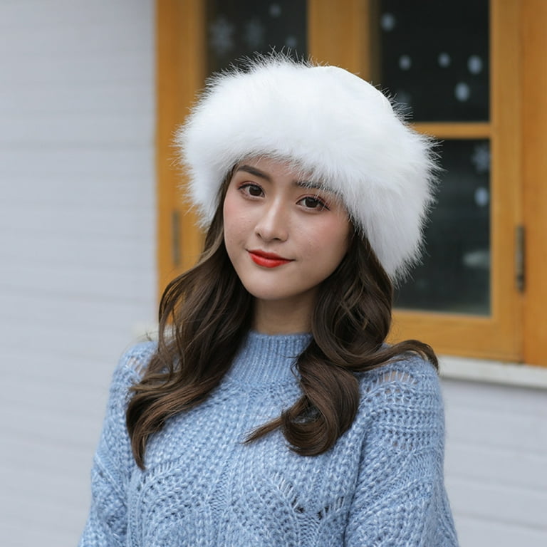 Leaveforme Faux Mink Fox Fur Braided Warm Thick Hat,Faux Fur Hats for Women  Winter,Furry Mongolian One Size 
