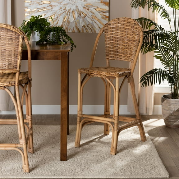bali & pari Neola Rattan BOHO Bar Stool, Natural Brown