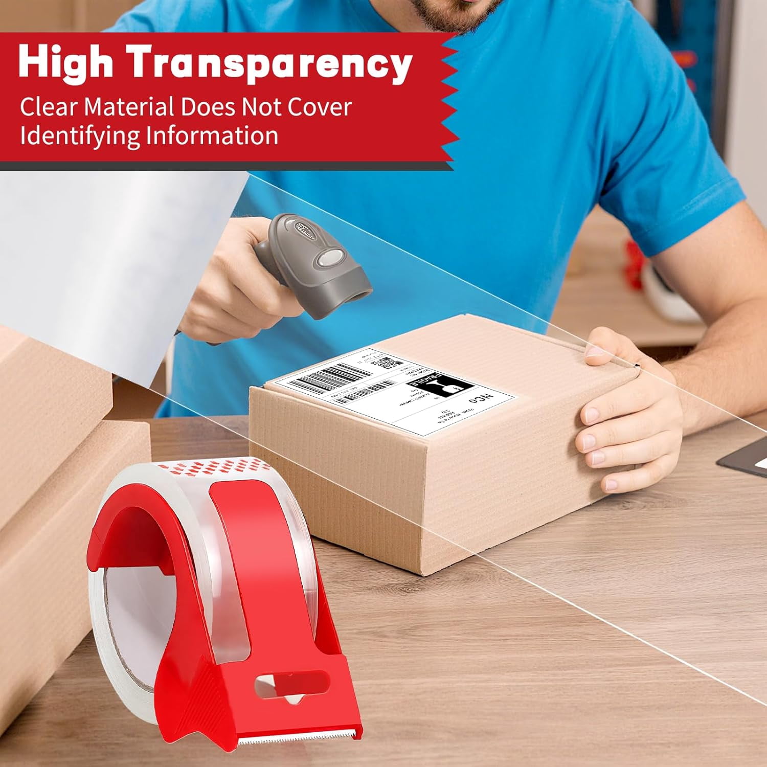 With dispenser transparent heavy duty packing tape, 2 rolls durable mailing tape, 1.88 inches 55 yards packing tape, suitable for packing boxes, moving supplies, mailing, and shipping
