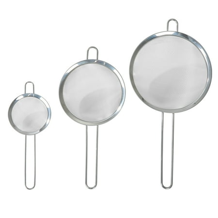 Mainstays 3 Pack Premium Stainless Steel Fine Mesh Strainers 4", 6", and 8", Silver