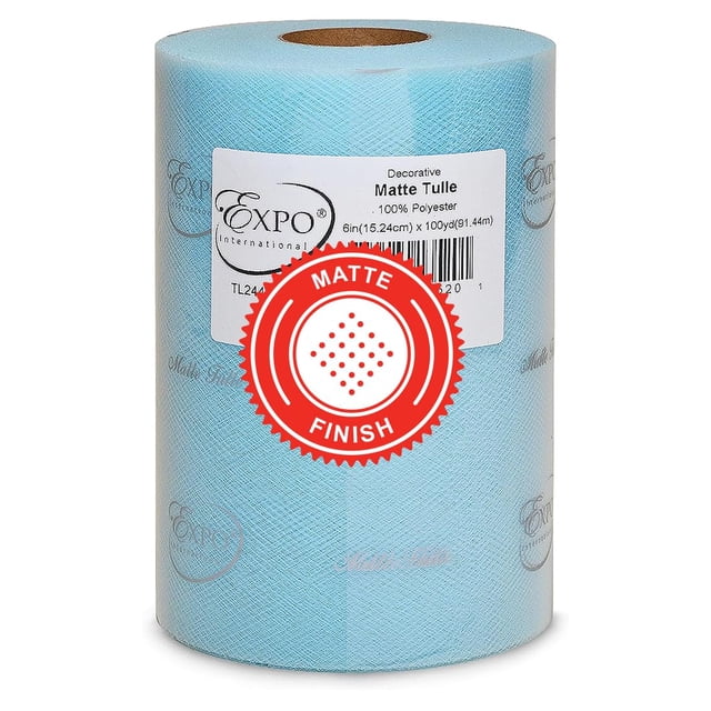 Carrete decorativo de tul mate Expo International de 6 pulgadas x 100 yardas | Azul claro
