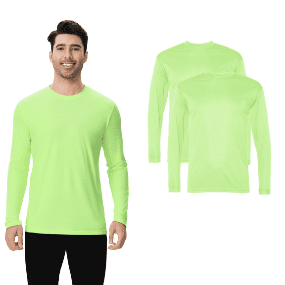High Visibility Safety Long Sleeve T-Shirt, Hi Vis Pullover Pure Dry Fit Poly Workwear Tee (Safety Neon Green, 2 Pack, S)