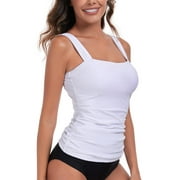 RELLECIGA Womens Bandeau Ruched Tankini Top Swimsuits Modest Bathing Suits