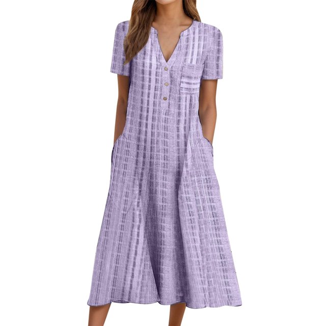 Daznico Robes Élégantes pour Femmes, Robe Ample à Imprimé Dégradé pour Femmes à Col en V, Manches Courtes, à Empiècements, Robe de Vacances, Robes pour Femmes Qui Camouflent le Ventre
