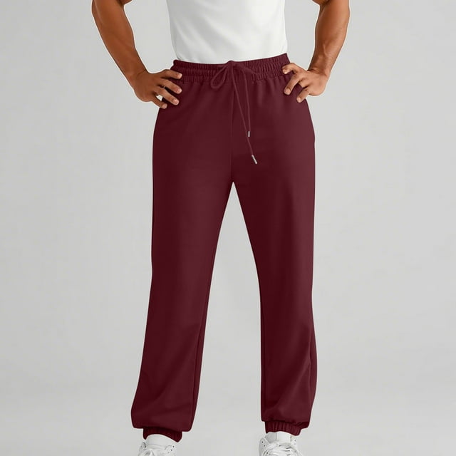 Men's Casual Sport Pocket Drawstring Solid Color Elastic Waist Jogger Pants Breathable Comfortable Clothes