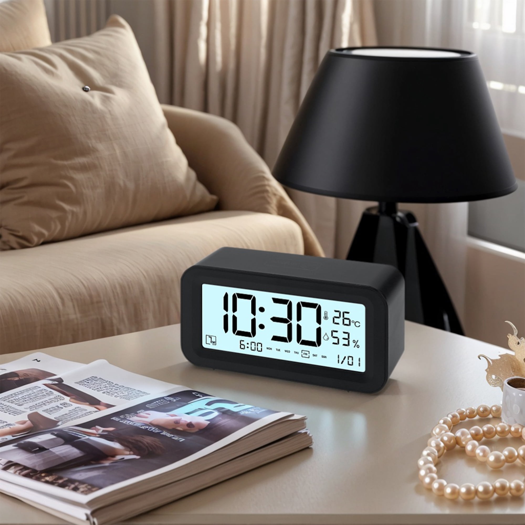 Unique Bargains Adjustable Volume Electric Alarm Clock Black 5.7"L x 2.0"W x 3.3"H