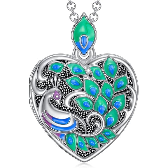 SOULMEET Heart Shaped Epoxy Resin Butterfly/Peacock/Hummingbird/Lotus/Rose Locket Necklace That Holds Pictures Photo Sterling Silver Personalized Locket Gift