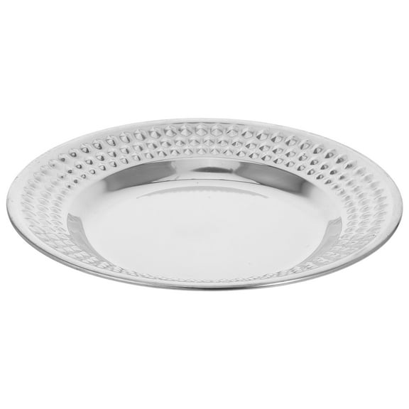 Hemoton Elegant Stainless Steel Platter Round Hammered Edge Serving Tray Decorative Table Platter Metal Party Dish for Cake Snack Appetizers