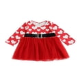 thumbnail image 1 of CNKOO Bébé Fille Robe à Manches Longues Coeur Imprimé Maille Patchwork Ceinture Décor Robe de Cou, 1 of 6