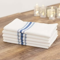 Efavormart 10 Pack White Spun Polyester Bistro Napkins with Blue Reverse Stripes, Premium Restaurant Quality Cloth Napkins - 18"x22"